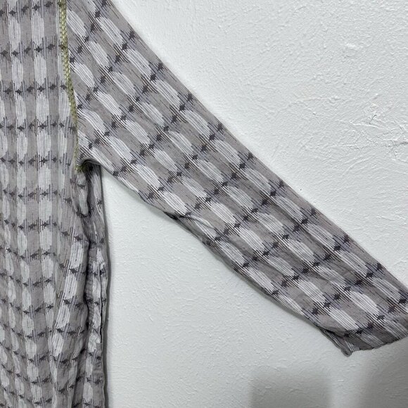 Sigrid Olsen Embroidered Linen Tunic Top Gray Lagenlook Coastal 1/2 Button Up L - Picture 5 of 11